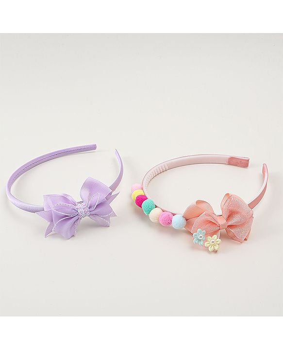 Babyhug Hair Bands With Bow Applique Pack of  2 - PInk & Purple
