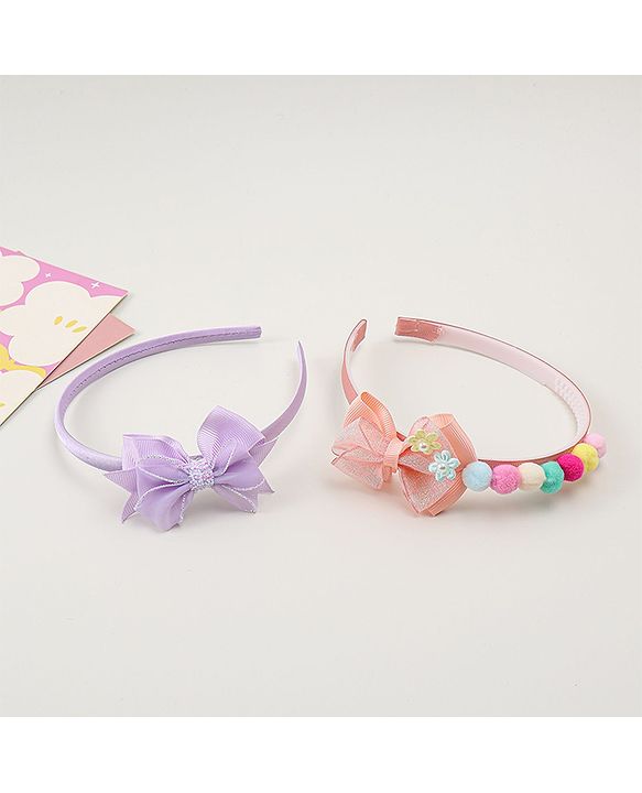 Babyhug Hair Bands With Bow Applique Pack of  2 - PInk & Purple