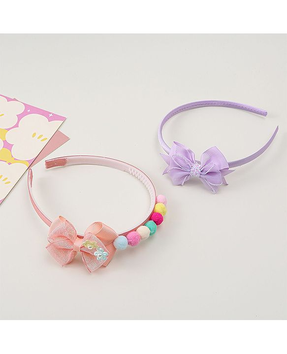 Babyhug Hair Bands With Bow Applique Pack of  2 - PInk & Purple