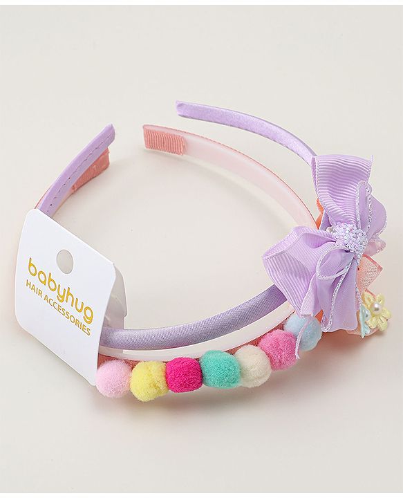 Babyhug Hair Bands With Bow Applique Pack of  2 - PInk & Purple