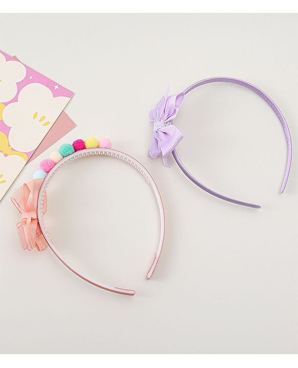 Babyhug Hair Bands With Bow Applique Pack of  2 - PInk & Purple