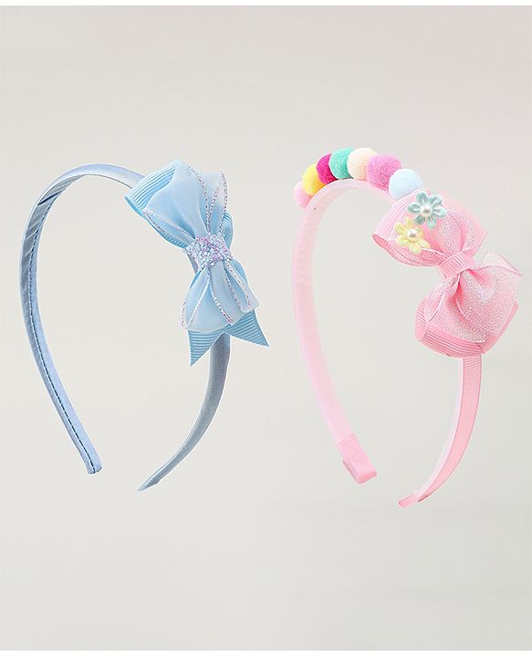 Babyhug Hair Bands With Bow Applique Pack of  2 - PInk & Purple
