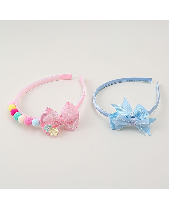 Babyhug Hair Bands With Bow Applique Pack of  2 - PInk & Purple