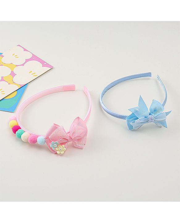 Babyhug Hair Bands With Bow Applique Pack of  2 - PInk & Purple