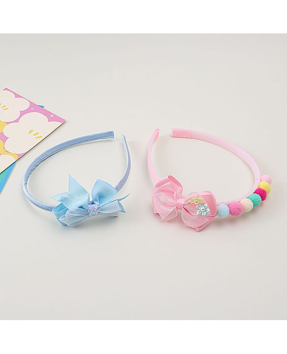 Babyhug Hair Bands With Bow Applique Pack of  2 - PInk & Purple