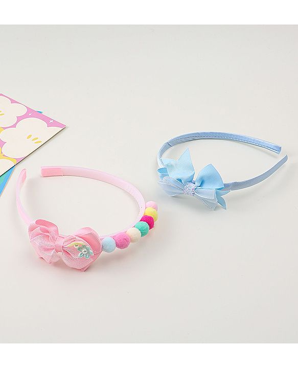 Babyhug Hair Bands With Bow Applique Pack of  2 - PInk & Purple