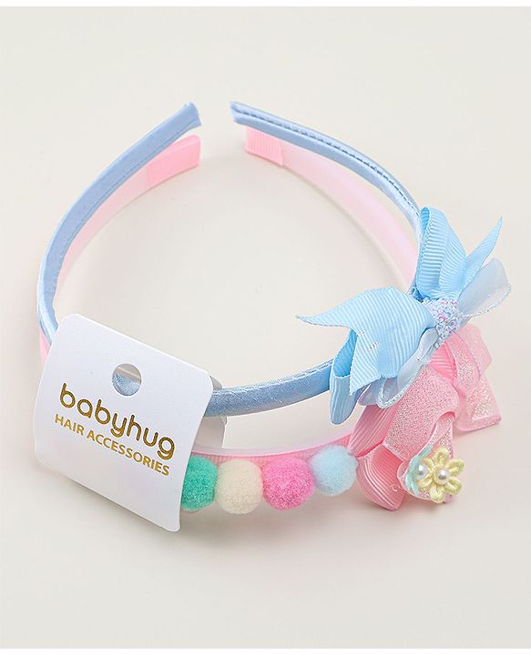Babyhug Hair Bands With Bow Applique Pack of  2 - PInk & Purple