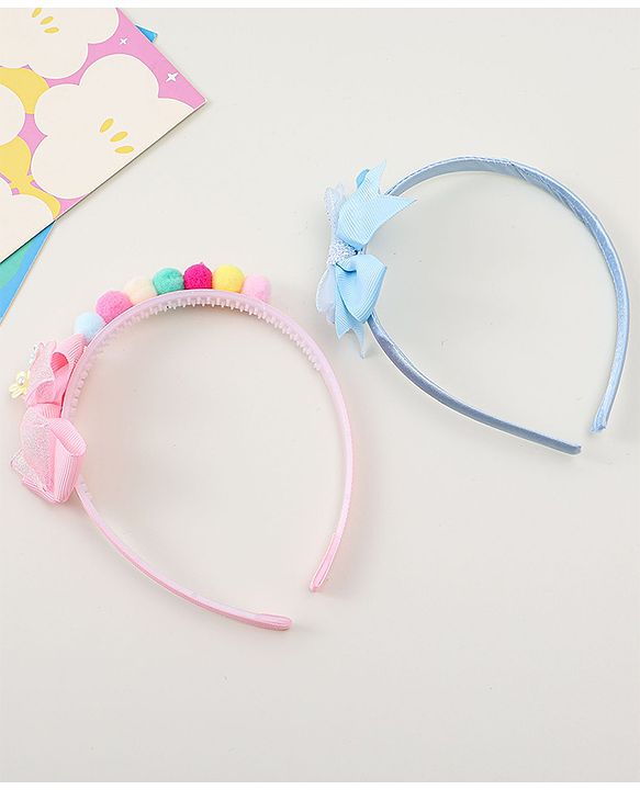 Babyhug Hair Bands With Bow Applique Pack of  2 - PInk & Purple