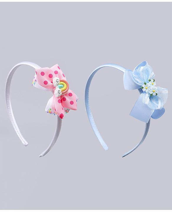 Babyhug Hair Bands with Bow Rainbow & Floral Applique Pack of 2 -  Pink & Purple