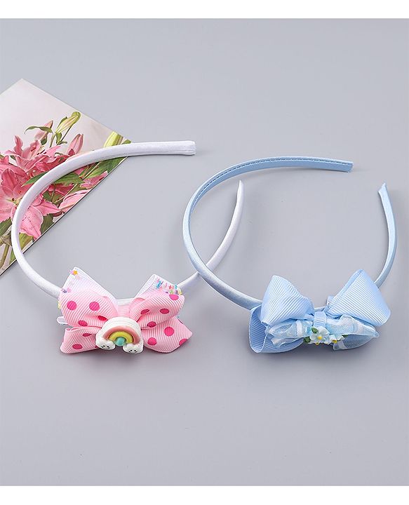 Babyhug Hair Bands with Bow Rainbow & Floral Applique Pack of 2 -  Pink & Purple