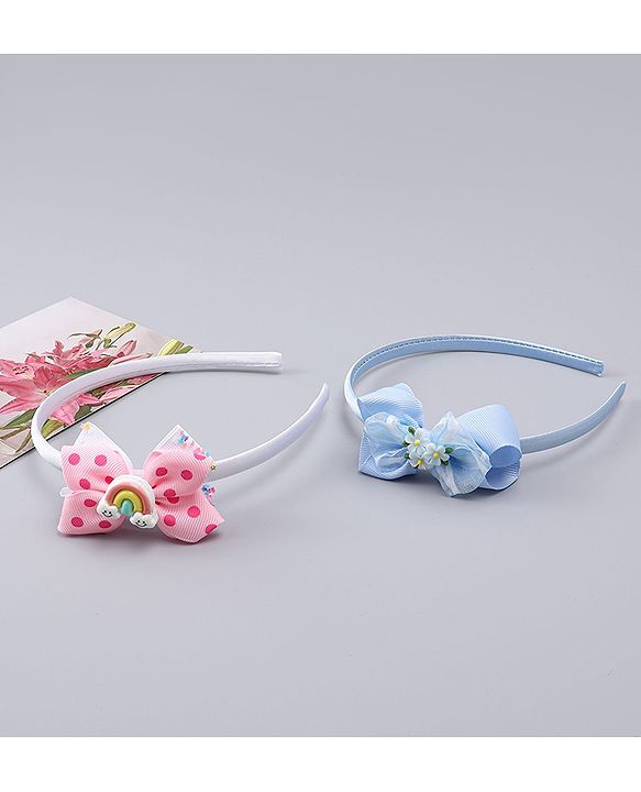 Babyhug Hair Bands with Bow Rainbow & Floral Applique Pack of 2 -  Pink & Purple
