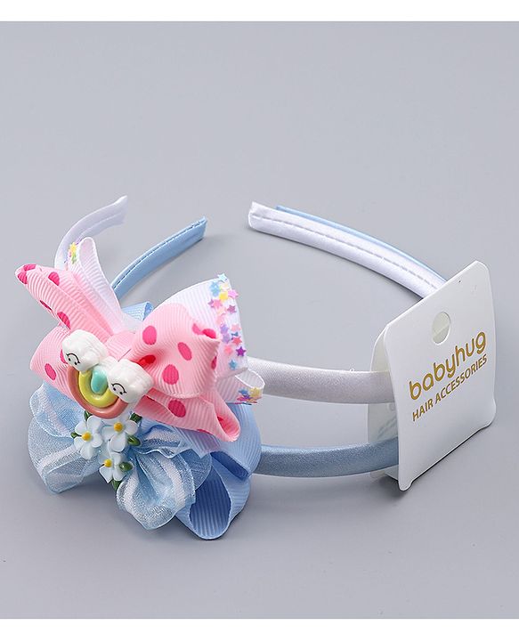 Babyhug Hair Bands with Bow Rainbow & Floral Applique Pack of 2 -  Pink & Purple