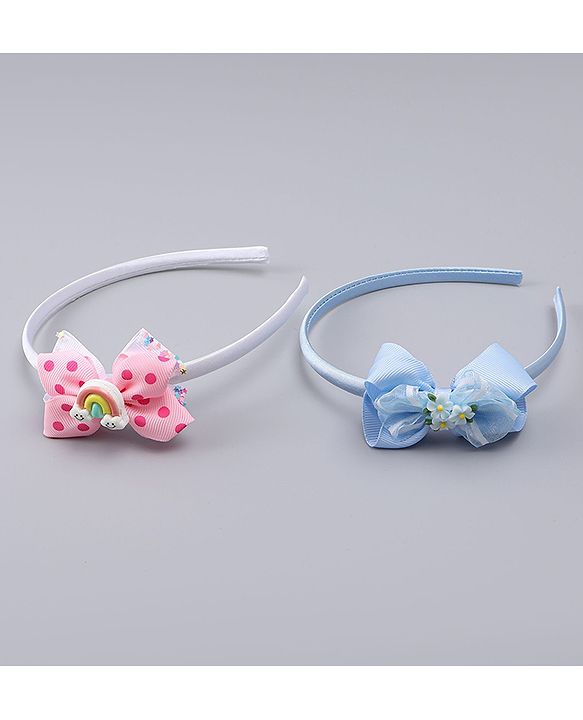 Babyhug Hair Bands with Bow Rainbow & Floral Applique Pack of 2 -  Pink & Purple