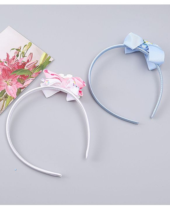 Babyhug Hair Bands with Bow Rainbow & Floral Applique Pack of 2 -  Pink & Purple