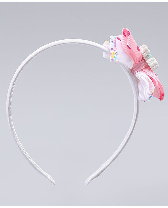 Babyhug Hair Bands with Bow Rainbow & Floral Applique Pack of 2 -  Pink & Purple