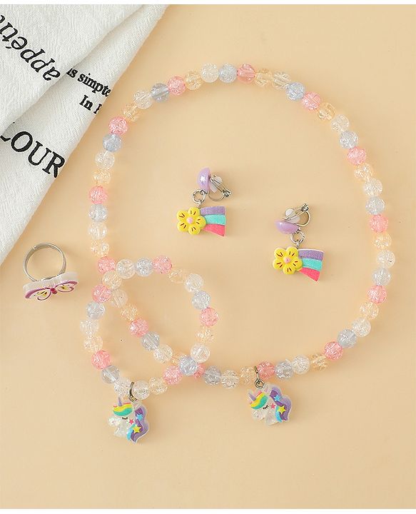 Babyhug Jewellery Set With Butterfly & Unicorn Applique - Multicolor