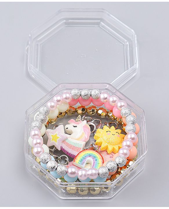 Babyhug Bracelets With Unicorn & Rainbow Design With 6 Charms Pack of 3 - Multicolor