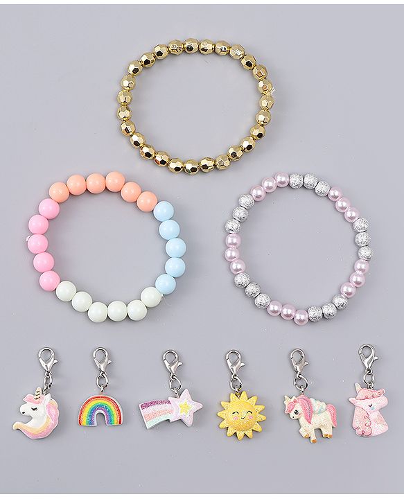 Babyhug Bracelets With Unicorn & Rainbow Design With 6 Charms Pack of 3 - Multicolor