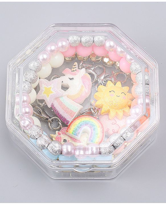 Babyhug Bracelets With Unicorn & Rainbow Design With 6 Charms Pack of 3 - Multicolor