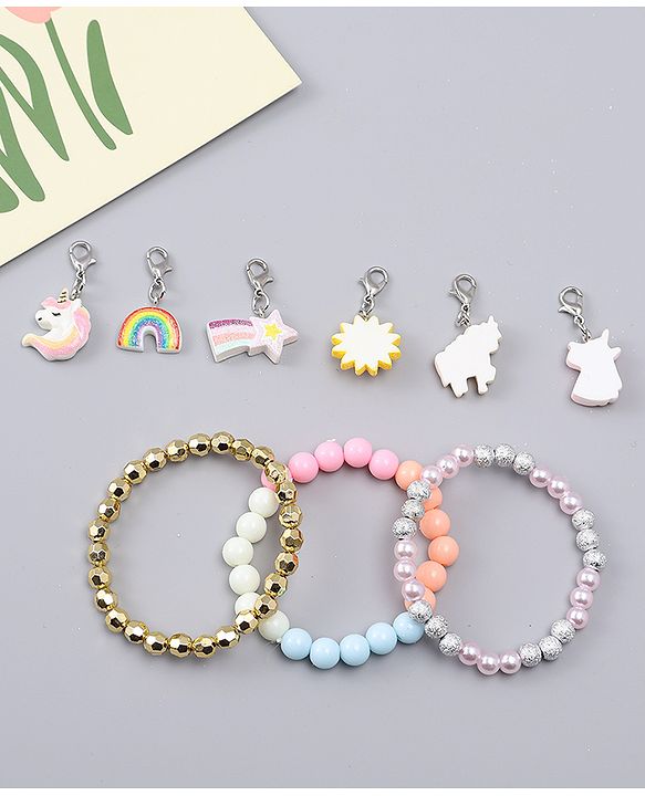 Babyhug Bracelets With Unicorn & Rainbow Design With 6 Charms Pack of 3 - Multicolor
