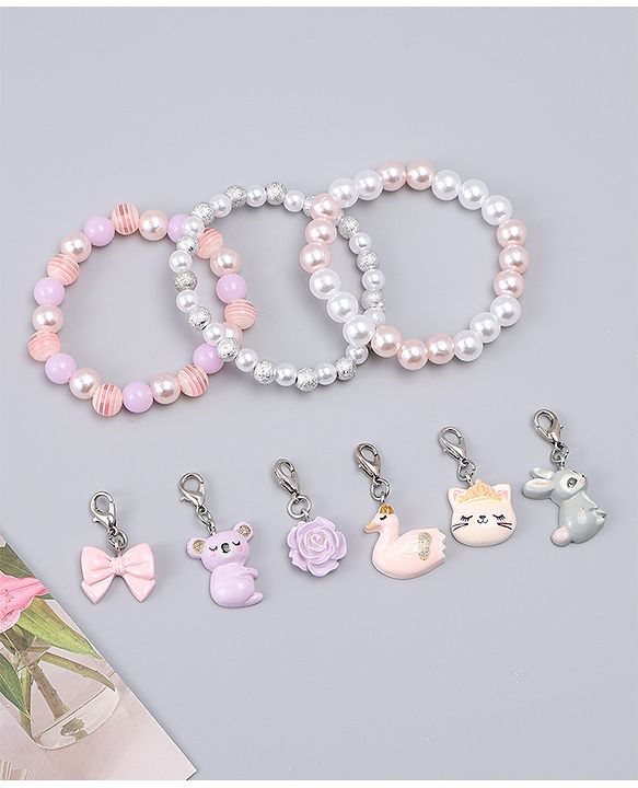 Babyhug Bracelets With Animal & Floral Design With 6 Charms Pack of 3 - Multicolor