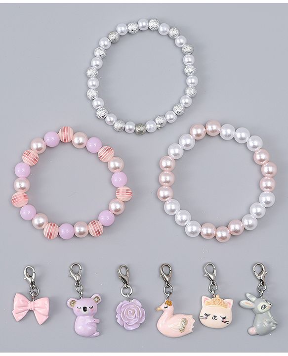 Babyhug Bracelets With Animal & Floral Design With 6 Charms Pack of 3 - Multicolor