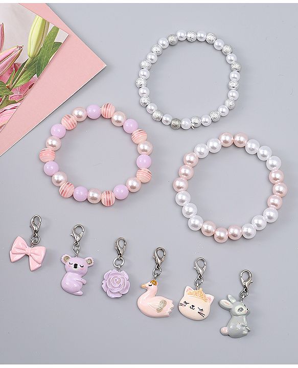 Babyhug Bracelets With Animal & Floral Design With 6 Charms Pack of 3 - Multicolor