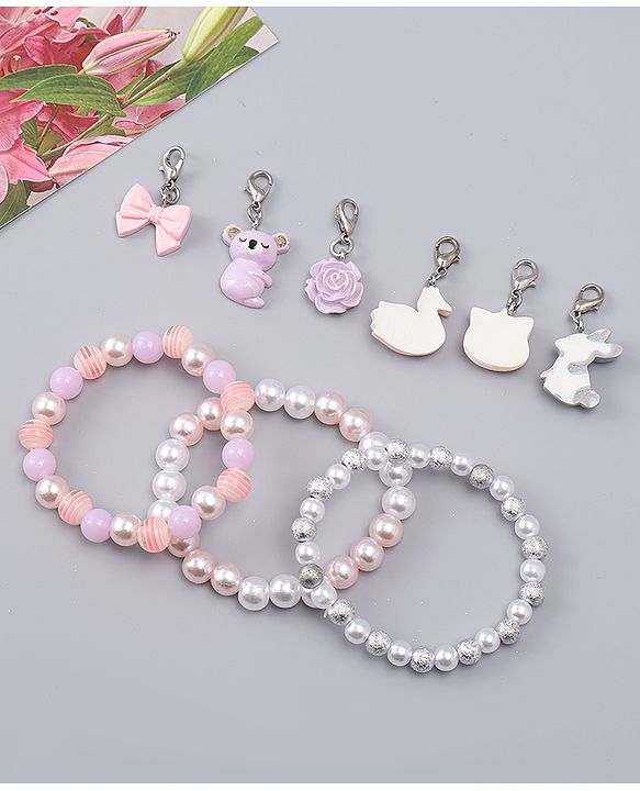Babyhug Bracelets With Animal & Floral Design With 6 Charms Pack of 3 - Multicolor