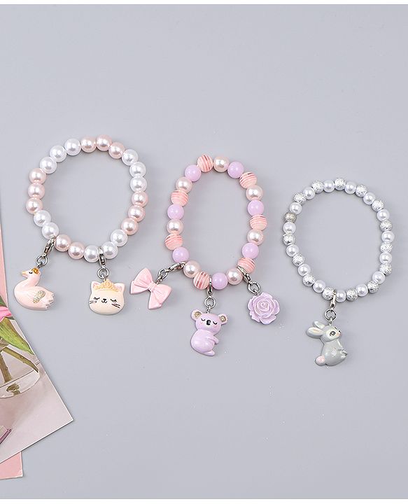 Babyhug Bracelets With Animal & Floral Design With 6 Charms Pack of 3 - Multicolor