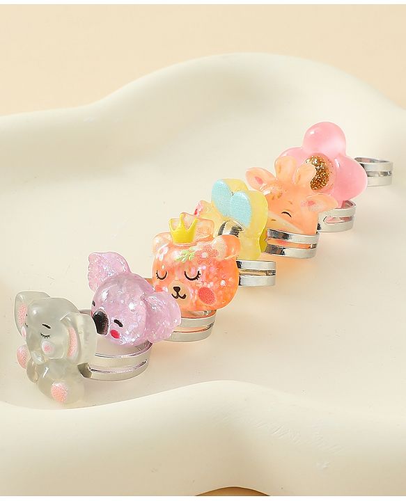 Babyhug Finger Ring Set with Floral & Animal Applique Pack of 6- Multi Colour