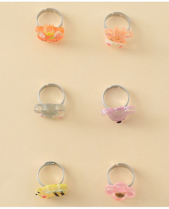 Babyhug Finger Ring Set with Floral & Animal Applique Pack of 6- Multi Colour