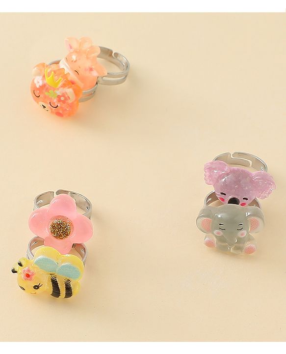Babyhug Finger Ring Set with Floral & Animal Applique Pack of 6- Multi Colour