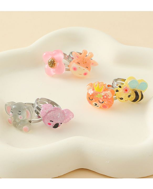 Babyhug Finger Ring Set with Floral & Animal Applique Pack of 6- Multi Colour