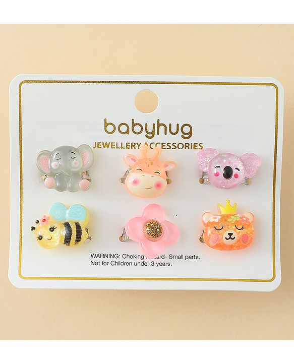 Babyhug Finger Ring Set with Floral & Animal Applique Pack of 6- Multi Colour