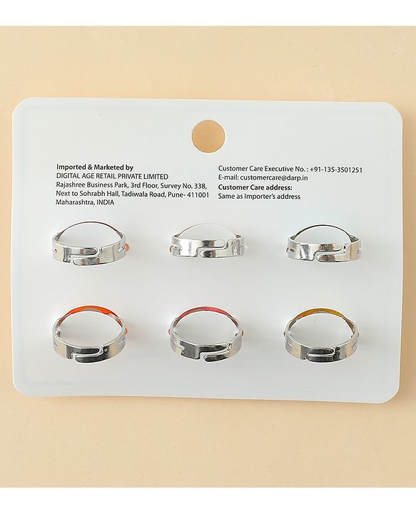 Babyhug Finger Ring Set with Floral & Animal Applique Pack of 6- Multi Colour
