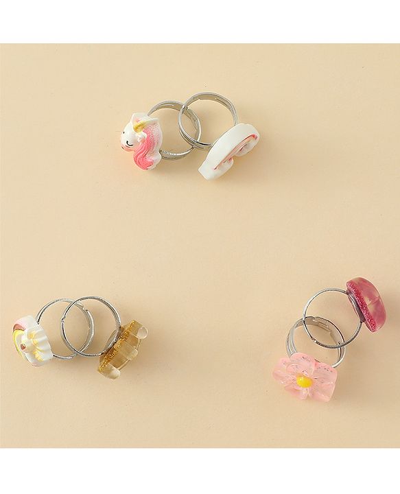 Babyhug Finger Ring Set With Floral Rainbow & Unicorn Applique Pack of  6- Multi Colour