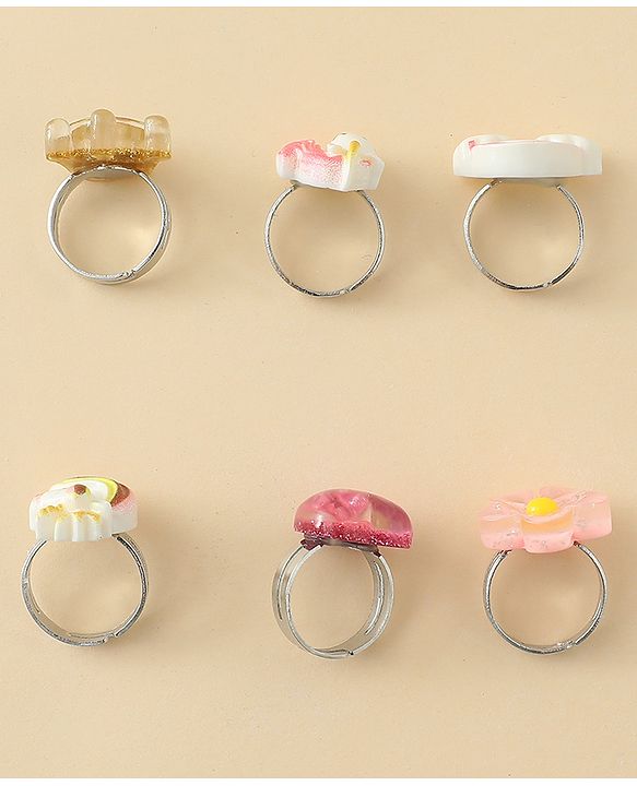 Babyhug Finger Ring Set With Floral Rainbow & Unicorn Applique Pack of  6- Multi Colour