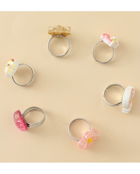 Babyhug Finger Ring Set With Floral Rainbow & Unicorn Applique Pack of  6- Multi Colour