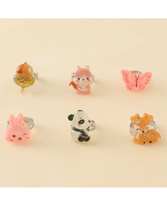 Babyhug Finger Ring Set With Animal Applique Pack of  6- Multi Colour