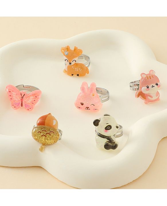 Babyhug Finger Ring Set With Animal Applique Pack of  6- Multi Colour