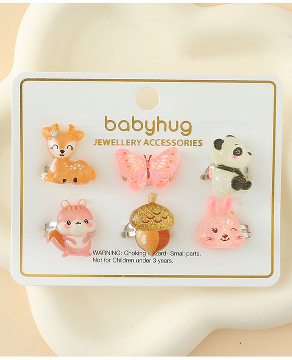 Babyhug Finger Ring Set With Animal Applique Pack of  6- Multi Colour