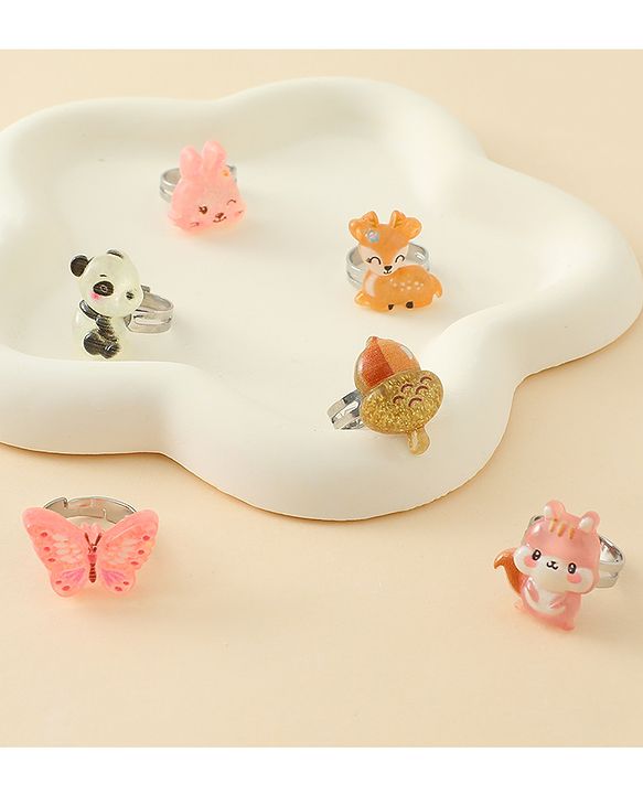 Babyhug Finger Ring Set With Animal Applique Pack of  6- Multi Colour