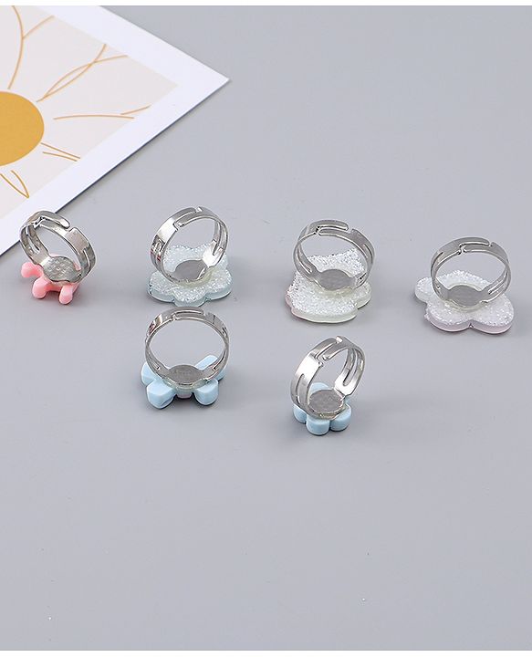 Babyhug Finger Ring Set With Floral Bow & Unicorn Applique Pack of  6- Multi Colour