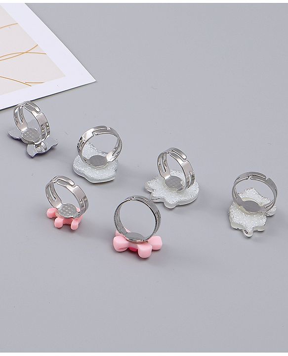 Babyhug Finger Ring Set With Cupcake Bow & Cat Applique Detailed Pack of  6- Multi Colour