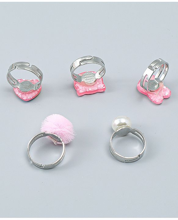 Babyhug Finger Ring Set With Cat Bunny & Pearl Applique Pack of  5- Multi Colour