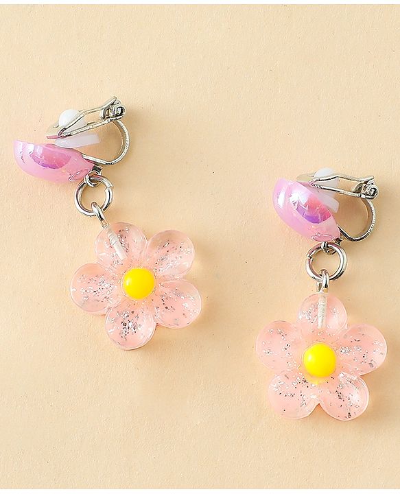 Pine Kids Earrings with Flower Design - Pink