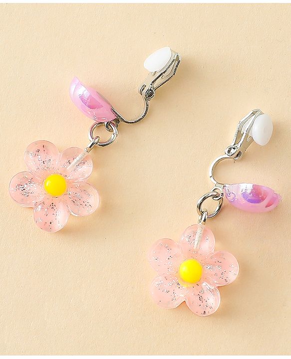 Pine Kids Earrings with Flower Design - Pink