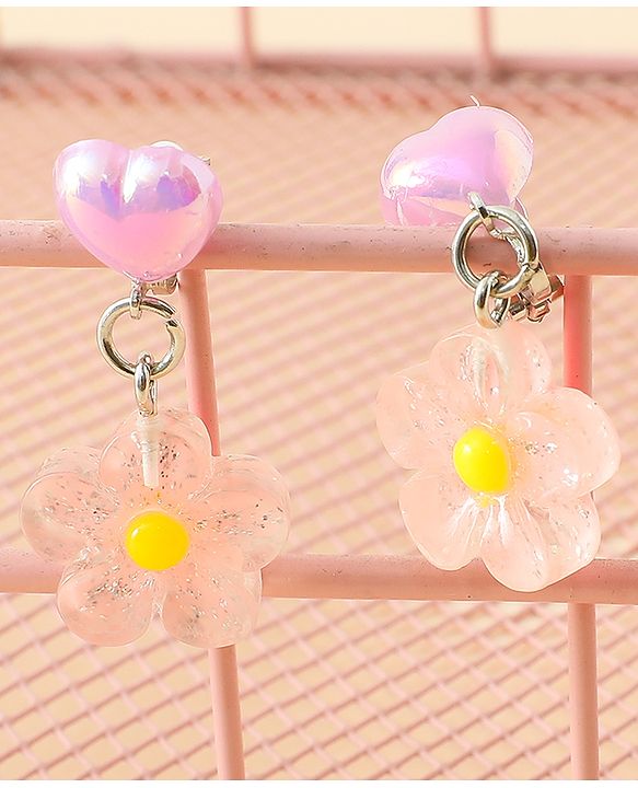Pine Kids Earrings with Flower Design - Pink