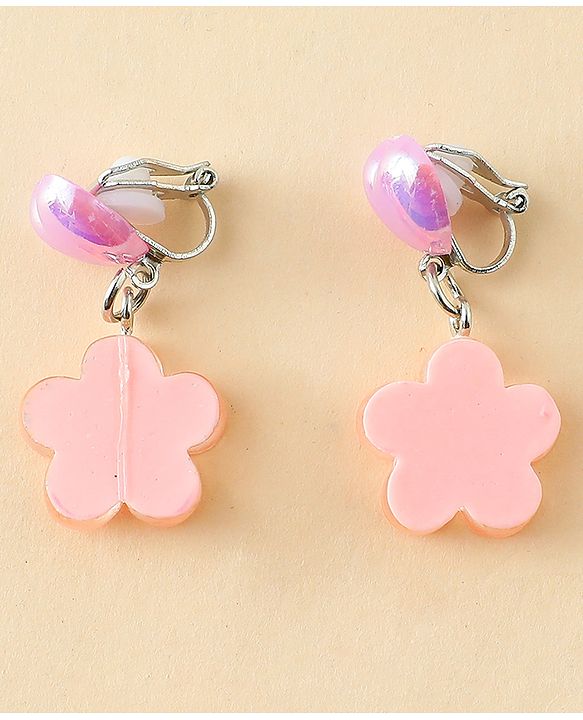 Pine Kids Earrings with Flower Design - Pink