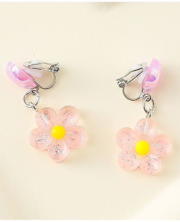 Pine Kids Earrings with Flower Design - Pink